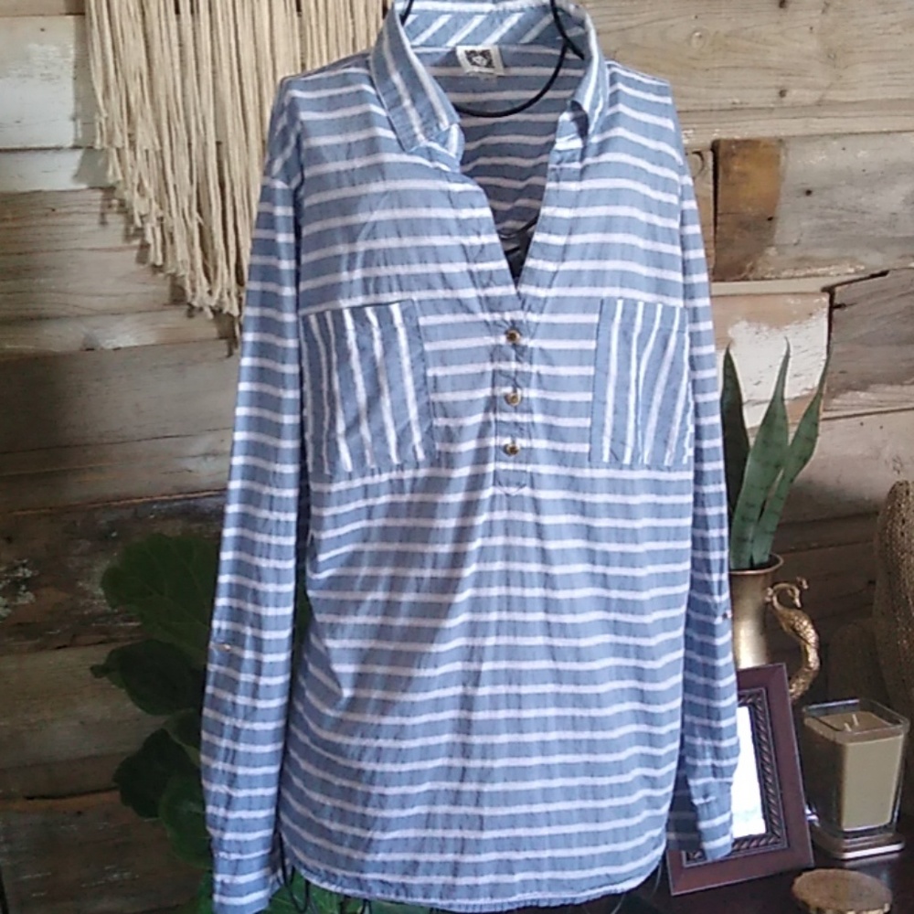 Anne Klein Striped Pullover Button Top Shirt - image 3